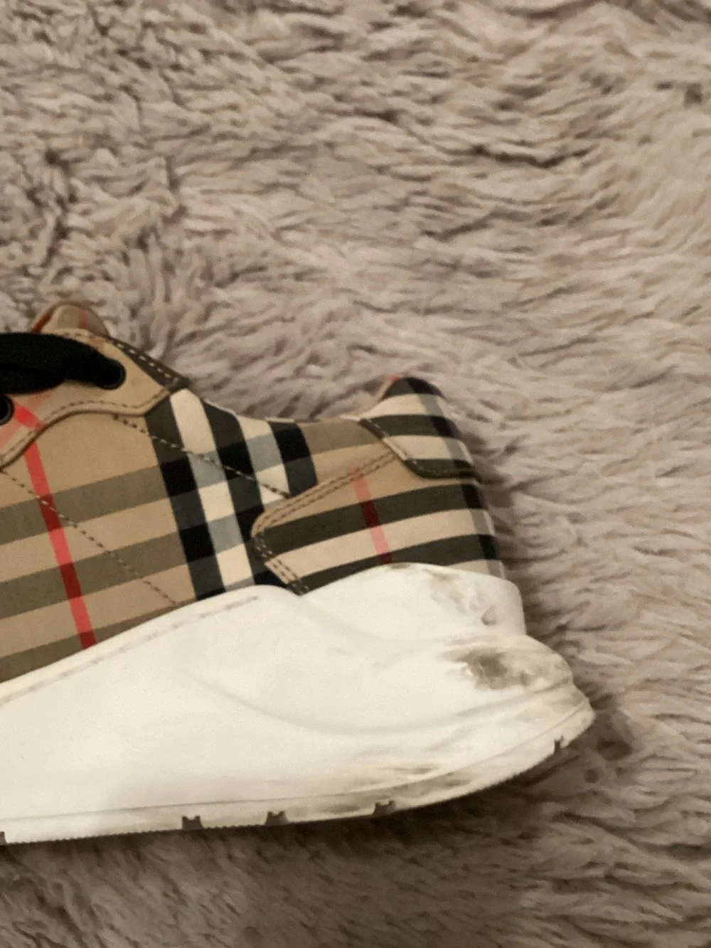 Burberry Beige Check & Black Strap Sneakers